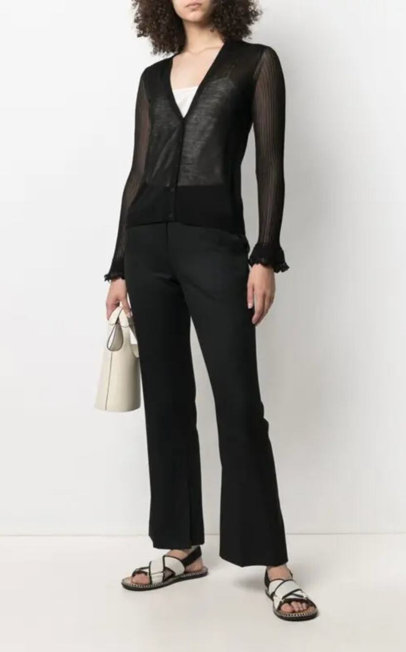Theory Beri Sheer Knit Long Sleeve Cardigan in Black size S